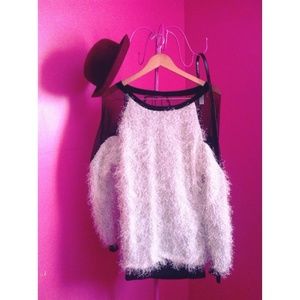 Sheer Sleeve Fuzzy Sweater